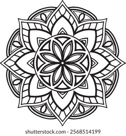 easy mandala design with clean lines for coloring book, tattoo and henna design, creative mandala art, mandala design for adults coloring book