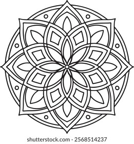 easy mandala design with clean lines for coloring book, tattoo and henna design, creative mandala art, mandala design for adults coloring book