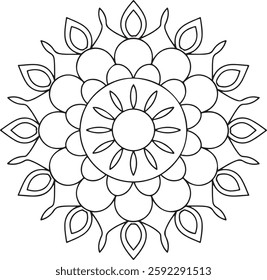 Easy mandala design with clean lines for coloring book, creative mandala art, Mandala design.