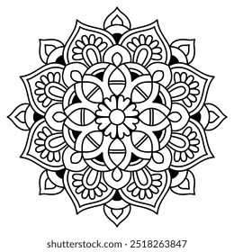Diseño fácil del mandala para colorear el libro, el tatuaje y el diseño de la henna, diseño del mandala para el libro para colorear de los adultos y de los niños
