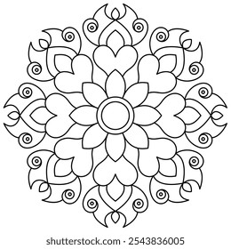 easy mandala design for coloring book page, mandala art for henna and tattoo design

