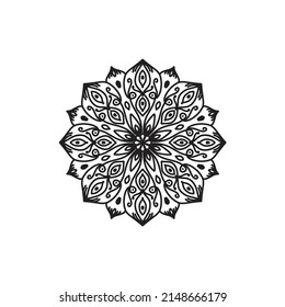 Easy mandala, doodle flower coloring pattern on white background