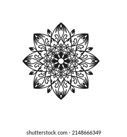 Easy mandala, doodle flower coloring pattern on white background