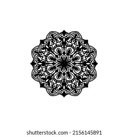 Easy mandala, doodle flower coloring pattern on white background