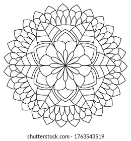 Easy Mandala, Mandala flower coloring on white background.