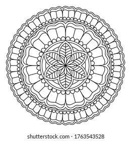 Easy Mandala, Mandala flower coloring on white background.