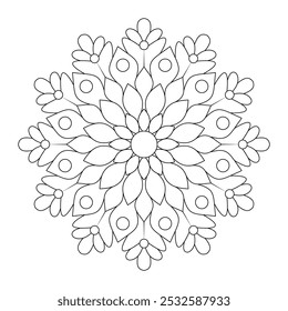 Mandala fácil, coloración de la flor del mandala en el fondo blanco, archivo de Vector, diseño del tatuaje, arte de la pared, arte simple del mandala, diseño para un Fondo de pantalla Camisa de la pintura y diseño de la etiqueta engomada del azulejo, archivo de Vector