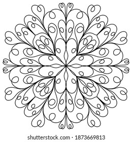 Easy mandala like flower with hearts, basic and simple mandalas Coloring Book for adults, seniors, and beginner. Digital drawing. Floral. Flower. Oriental. Book Page. Vector.