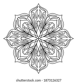 Easy mandala like flower or star, basic and simple mandalas Coloring Book for adults, seniors, and beginner. Digital drawing. Floral. Flower. Oriental. Book Page. Vector.