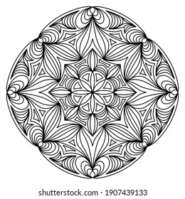 Mandala fácil como flor o estrella, mandalas básicas y simples libro de colorear para adultos, adultos mayores y principiantes. Dibujo digital. Floral. Flor. Oriental. Página Libro. Vector.