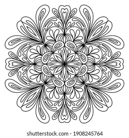 Easy mandala like flower or star, basic and simple mandalas Coloring Book for adults, seniors, and beginner. Digital drawing. Floral. Flower. Oriental. Book Page. Vector.