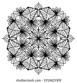 Easy mandala like flower or star, basic and simple mandalas Coloring Book for adults, seniors, and beginner. Digital drawing. Floral. Flower. Oriental. Book Page. Vector.