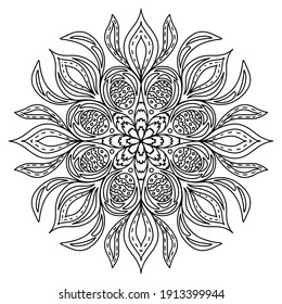 Easy mandala like flower or star, basic and simple mandalas Coloring Book for adults, seniors, and beginner. Digital drawing. Floral. Flower. Oriental. Book Page. Vector.