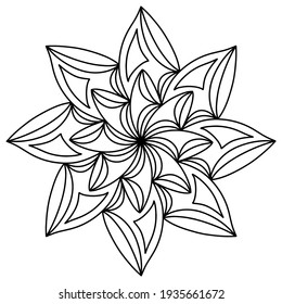 Mandala fácil como flor o estrella, mandalas básicas y simples libro de colorear para adultos, adultos mayores y principiantes. Dibujo digital. Floral. Flor. Oriental. Página Libro. Vector.