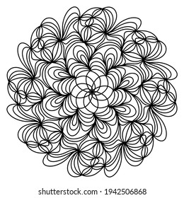 Mandala fácil como flor o estrella, mandalas básicas y simples libro de colorear para adultos, adultos mayores y principiantes. Dibujo digital. Floral. Flor. Oriental. Página Libro. Vector.