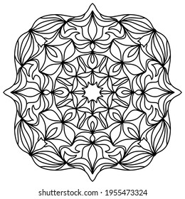 Leichte Mandala wie Blume oder Stern, einfaches mandalas Farbbuch für Erwachsene, Senioren und Anfänger. Digitale Zeichnung. Blume. Blume. Orientalisch. Buchseite. Vektorgrafik.