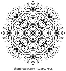 Easy mandala like flower or star, basic and simple mandalas Coloring Book for adults, seniors, and beginner. Digital drawing. Floral. Flower. Oriental. Book Page. Vector.