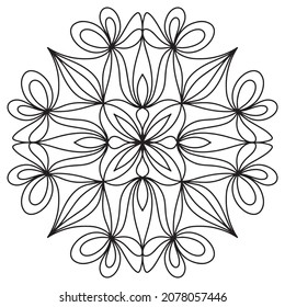 Easy mandala like flower or star, basic and simple mandalas Coloring Book for adults, seniors, and beginner. Digital drawing. Floral. Flower. Oriental. Book Page. Vector.