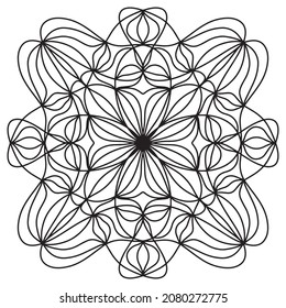 Mandala fácil como flor o estrella, mandalas básicas y simples libro de colorear para adultos, adultos mayores y principiantes. Dibujo digital. Floral. Flor. Oriental. Página Libro. Vector.