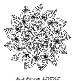 Mandala fácil como flor o estrella, mandalas básicas y simples libro de colorear para adultos, adultos mayores y principiantes. Dibujo digital. Floral. Flor. Oriental. Página Libro. Vector.
