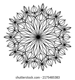Mandala fácil como flor o estrella, mandalas básicas y simples libro de colorear para adultos, adultos mayores y principiantes. Dibujo digital. Floral. Flor. Oriental. Página Libro. Vector.