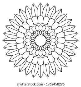 Easy mandala, simple mandalas flowers coloring page on white background.