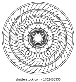 Easy mandala, simple mandalas flowers coloring page on white background.