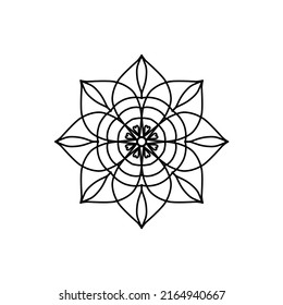 Easy mandala, simple mandalas flowers coloring page on white background.