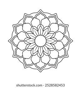 Easy mandala, simple mandalas flowers coloring page on white background.