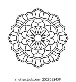 Mandala fácil, mandalas simples flores colorindo página no fundo branco.