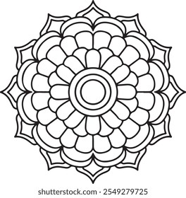 Mandala fácil, mandalas simples flores colorindo página no fundo branco.