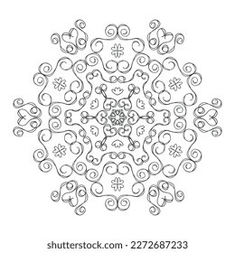 Easy Mandala with spirals and curlicues. Mandala flower coloring on white background.