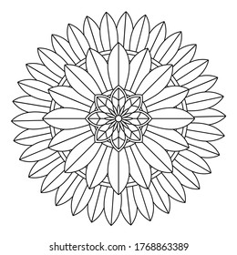 Easy mandala, Zen meditation coloring page on white background