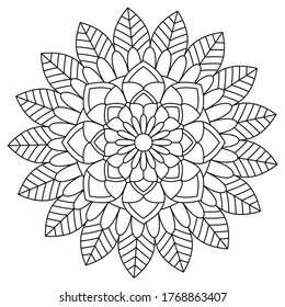 Easy mandala, Zen meditation coloring page on white background