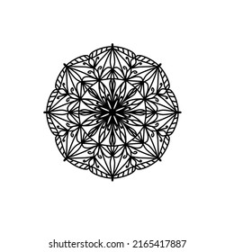 Easy mandala, zentangle coloring page on white background.