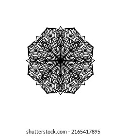 Easy mandala, zentangle coloring page on white background.