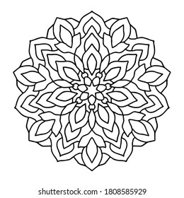 Easy mandalas art, simple and basic floral line for beginners, adults and seniors. Mandalas coloring page doodle mandalas flower on white background.