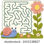Easy maze game for kids with cute snail and flower