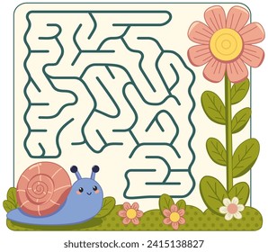 Easy maze game for kids with cute snail and flower