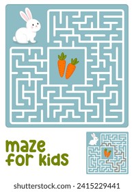 Easy maze game for kids. Help the rabbit find the way to the carrot. Square maze with a solution