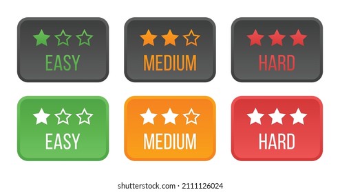 Easy Medium and Hard Button on white Background.