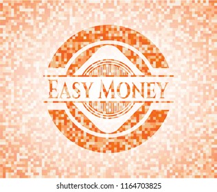 Easy Money abstract emblem, orange mosaic background
