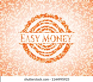 Easy Money orange tile background illustration. Square geometric mosaic seamless pattern with emblem inside.