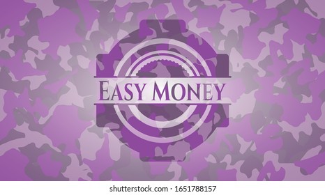 Easy Money pink and purple on camouflaged pattern. Vector Illustration. Detailed.