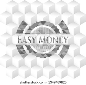 Easy Money realistic grey emblem with geometric cube white background
