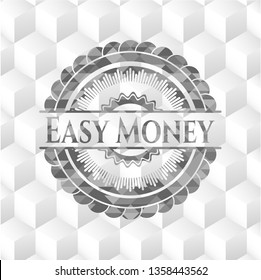 Easy Money retro style grey emblem with geometric cube white background