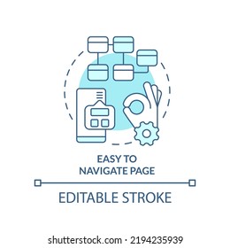 Easy to navigate page turquoise concept icon. Website menu design. Mobile design tip abstract idea thin line illustration. Isolated outline drawing. Editable stroke. Arial, Myriad Pro-Bold fonts used