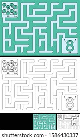 Easy number maze for kids with a solution - worksheet for learning numbers - recognizing number 8