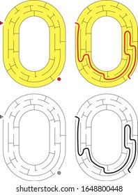 Easy number maze for kids with a solution - worksheet for learning numbers - recognizing number 0