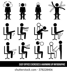 Easy office exercises & warming up info graphic symbol vector sign icon pictogram